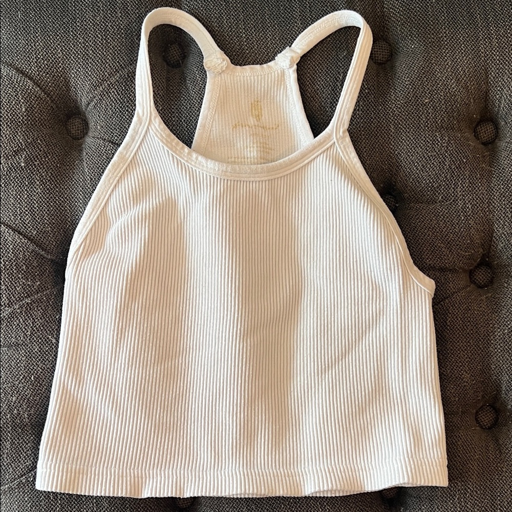 Happiness Runs Free People Movement White Ribbed Tank Top